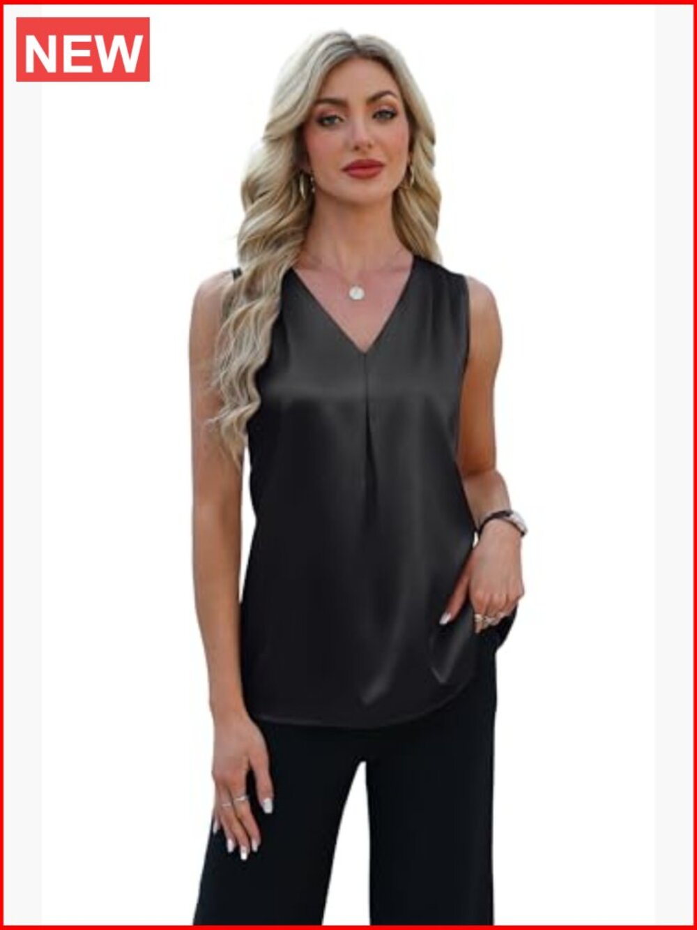 Satin V Neck Camisole Tank Top Sleeveless Blouse Lightweight Summer Business - Picture 3 of 7